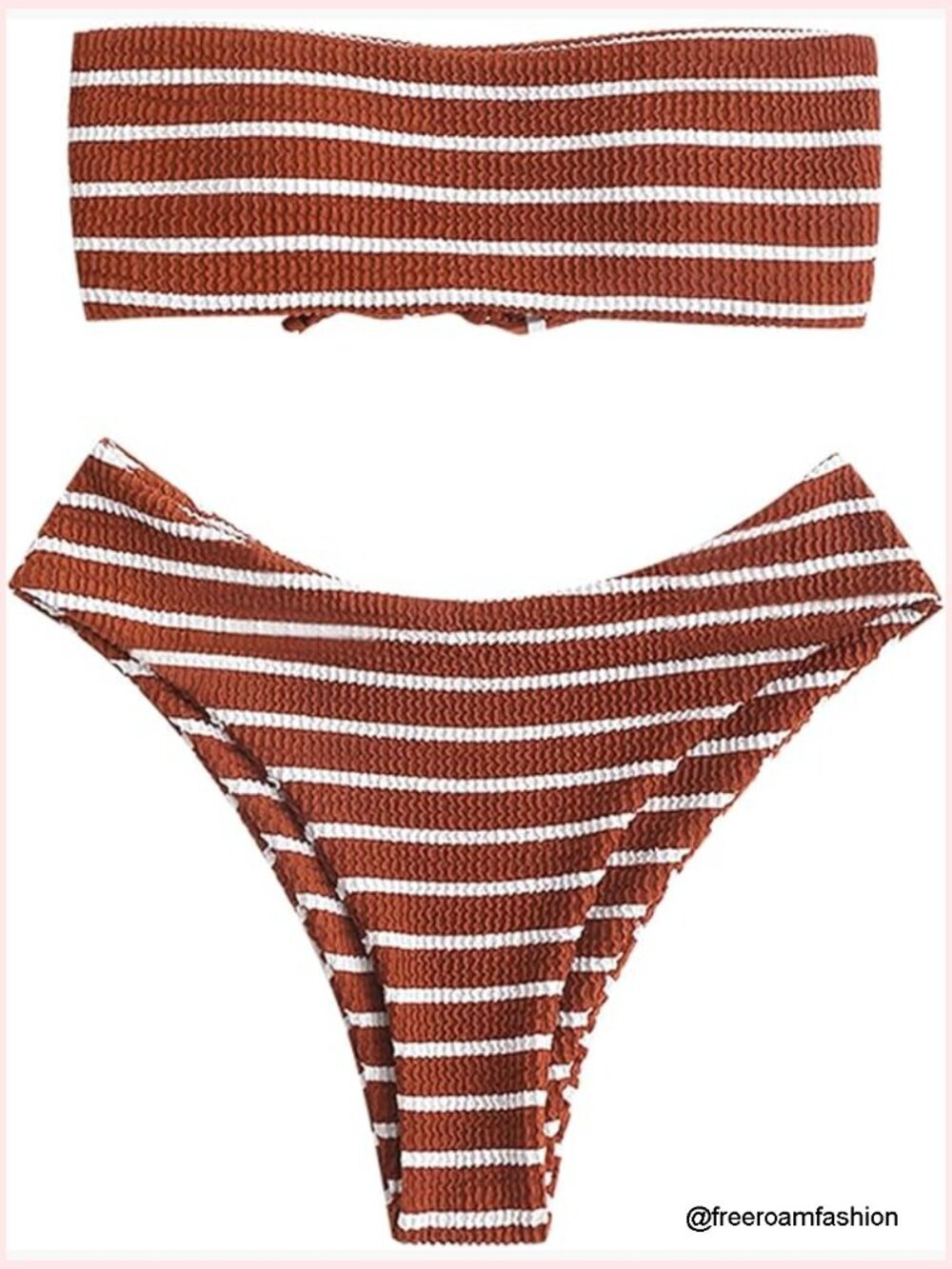 Strapless Ribbed High Cut Bandeau Bikini Set with Lace Up Detail